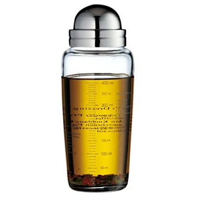 Obrázek WMF Salát Dressingshaker 400 ml, skleněná nádoba se stupnicí, s 5 potiskovými recepty, sklo, nerezová ocel Cromargan, vhodná do myčky