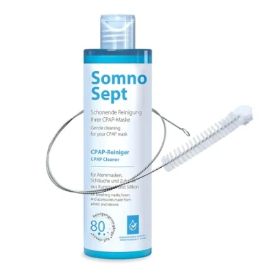 Obrázek SomnoSept Čisticí balíček CPAP 1x čistič 400 ml a oxyhero brush nerezový kartáč na hadici 120 cm, průměr 15 mm důkladné čištění masky hadice