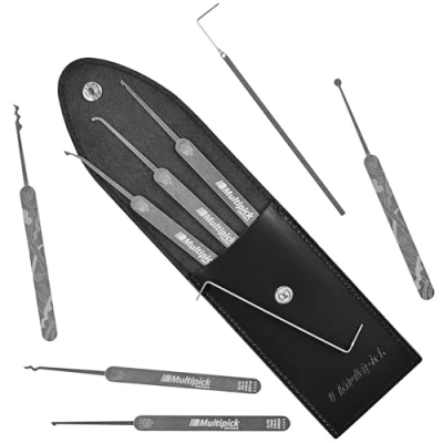 Obrázek MULTIPICK ELITE 9 Lockpicking Set [9 dílů 0,6 mm] Made in Germany Lockpick Tool, Zámky pramínky Lock Picks vč. napínáku Zámek picking Profi Dietrich Kit Pick