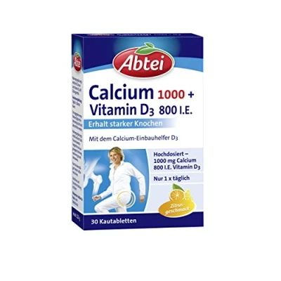 Obrázek Abtei Calcium 1000 + D3 Osteo Vital, žvýkací tablety, 30 kusů (1 x 113 g)