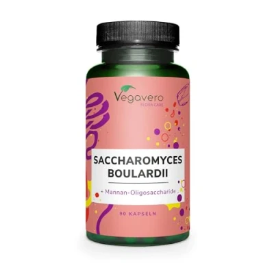 Obrázek Saccharomyces boulardii Vegavero® Vysoké dávkování: 350 mg na kapsli 7 miliard aktivních kvasinek s beta glukany a MOS z pivovarských kvasnic veganské bez přísad německá výroba 90 kapslí