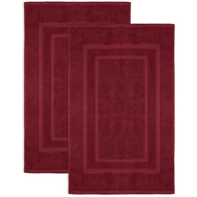 Obrázek NatureMark balení 2 ks koupelnové předložky prémiová kvalita 100% bavlna 50 x 80 cm sprchová předložka rohož dvojité Barva: bordó, červená