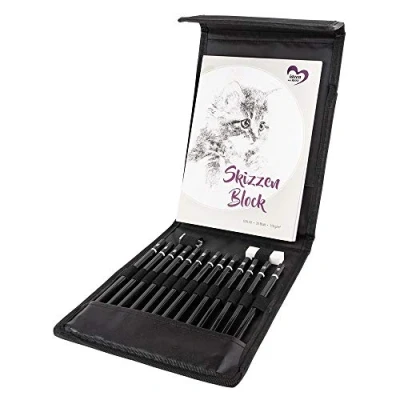 Obrázek skicovací tužky, s příslušenstvím, 17dílné, 9 různých tloušťek, blok, guma, ořezávátko