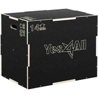 Obrázek Yes4All CFL8 3 v 1 Plyo box ze dřeva s protiskluzovým povrchem, 40,6 cm x 35,5 30,4 cm, Plyometrický pro trénink skoků, jump boxy na cvičení doma a outdoorové