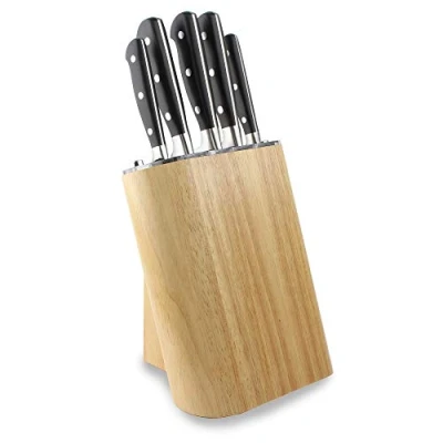 Obrázek Rockingham Forge SHARP&#039;N BLOCK blok na nože z kaučukového dřeva samoostřící, vhodný až pro 5 nožů, naplněný sady nožů