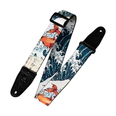 Obrázek Levy&#039;s MPD2 016 Popruhy na kytaru Prints Poly with Leather Ends 2&quot; Tattoo Coi Fish