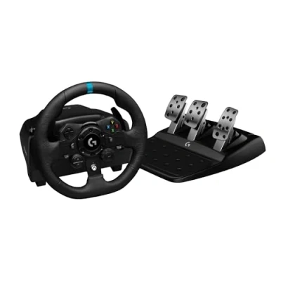 Obrázek Logitech G Herní závodní volant G923 Trueforce s pedály, elektrická spojka až 1000 Hz, rychlá jízda, dvojitý spojkový systém, z pravé kůže, pro Xbox Series XS, One, PC, černý