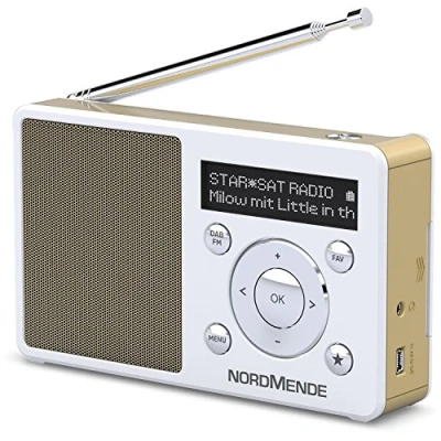 Obrázek Nordmende Transita 100 přenosné a vysoce příjmové DAB rádio (DAB+, UKW, FM, reproduktor, konektor sluchátek, paměť oblíbených položek, OLED displej, akumulátor, malý, přenosný) bílé