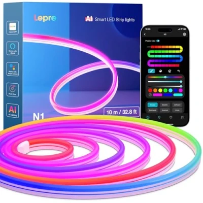 Obrázek Lepro LED pásek AI Neon N1, 10m neonový s ovládáním aplikací, DIY Shape, synchronizace hudby, funguje hlasovými asistenty Alexa &amp; Google, světelný pro obývací pokoj, nástěnná