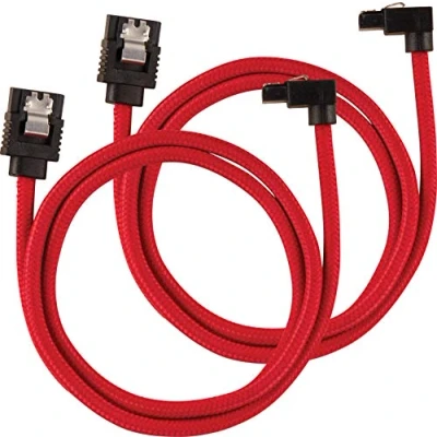 Obrázek Corsair Premium Sleeved SATA 3 kabel zahnutý / rovný (6 Gbps, 60 cm 90) červený