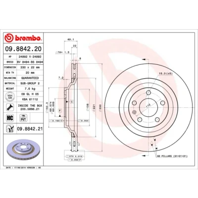 Obrázek Brembo 09.8842.21 COATED DISC LINE brzdový kotouč 1 kus