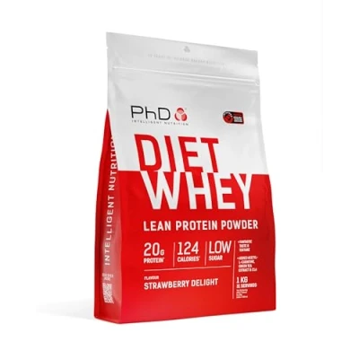 Obrázek PhD Nutrition Diet Whey Protein prášek 1 kg jahody, nízkokalorický vysokoproteinový proteinový na dietu podpora s 16 g bílkovin v jedné porci