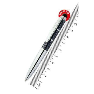 Obrázek ONLINE Otočné kuličkové pero a zadávací v jednom, s kovovým klipem, standardní náplní D1, Piccolo Stylus Race, 2v1 mini kulka na peněženku, modře píše, Tip pro dotykové displeje