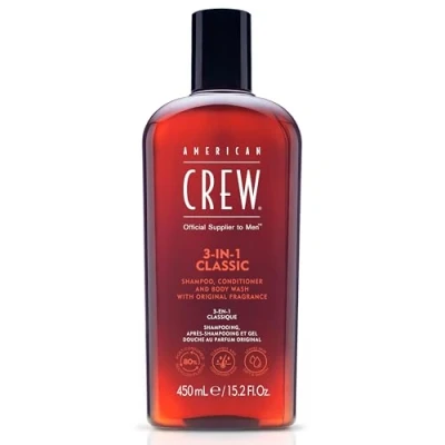 Obrázek AMERICAN CREW 3 v 1 Classic Shampoo, Conditioner &amp; Body Wash, 1000 ml, pečující šampon a sprchový gel pro muže, produkt každodenní čištění těla vlasů