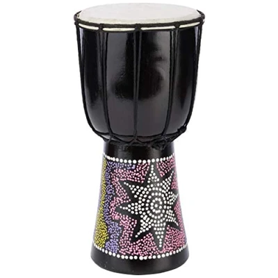 Obrázek A Star 6 palců malovaný barevný africký buben Djembe autenticky ručně vyrobeno, laděné lano, kožešina z přírodní kožešiny výška 30 cm, průměr 15 cm