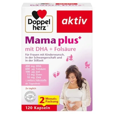 Obrázek Doppelherz Mama plus s DHA + kyselinou listovou důležité živiny pro ženy přáním dětí, během těhotenství a kojení 120 kapslí