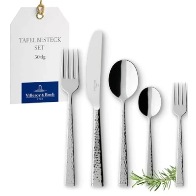Obrázek Villeroy &amp; Boch Blacksmith sada příborů 30dílná stříbrná/platina, vhodné do myčky nádobí, nerez, 30dílná, jídelní příbor, vidlička, nůž, lžíce, ušlechtilá ocel