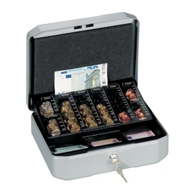 Obrázek Durable Kazeta na peníze Euroboxx S, se 2 klíči, vč. čtečky a přihrádek bankovky, stříbrošedá, 177857