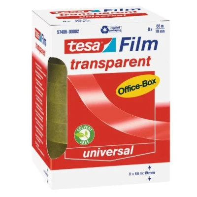 Obrázek tesa film transparentní lepicí páska se silnou přilnavostí odolná proti stárnutí a roztržení 66 m x 19 mm balení 8 ks