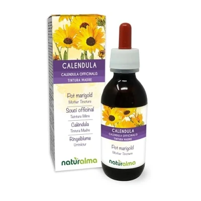 Obrázek Měsíček (Calendula officinalis) hlavy (květiny) tinktura bez alkoholu Naturalma tekutý extrakt kapky 120 ml doplněk stravy Veganský