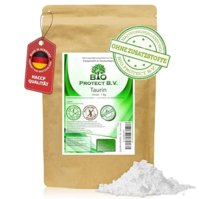 Obrázek Taurin prášek 1 kg 100% čistý bez přísad! 1000 g čistého taurinu stearátu hořečnatého Bio Protect BV prémiový doplněk stravy
