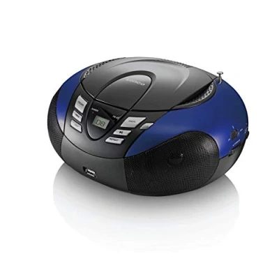 Obrázek Lenco SCD 37 CD přehrávač pro děti rádio stereo zařízení Boombox FM rádiový tuner USB přípojka MP3 2 x 1,5 W RMS výkon napájení ze sítě a baterie modrá