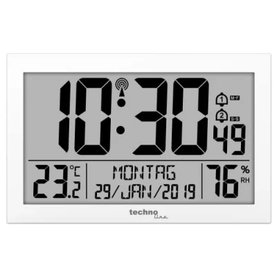 Obrázek Technoline WS 8016 Moderní, digitální rádiové nástěnné hodiny s ukazatelem teploty, kostní látka, bílá, 225 x 143 24 mm WS8016WEISS