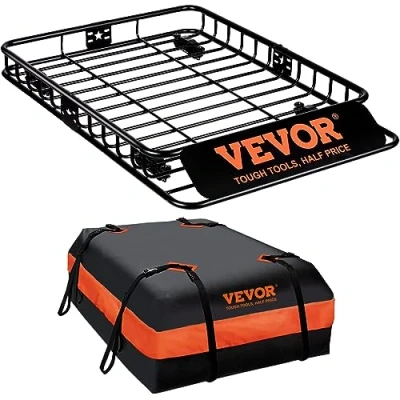 Obrázek VEVOR Střešní nosič zavazadel Košík Auto koš Univerzální 1305 x 915 127 mm, vana vč. tašky 90,7 kg Nosnost Nákladní Přihrádka na zavazadla Černá