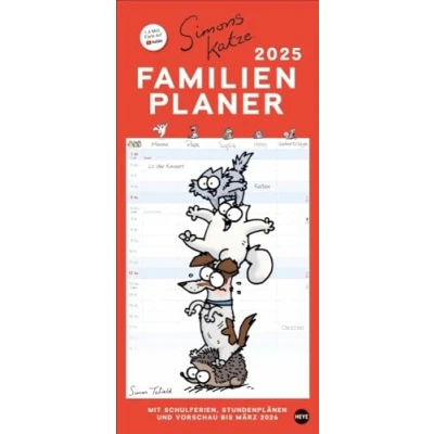 Obrázek Simons Katze Familienplaner 2025: Familienkalender mit 5 Spalten. Humorvoll illustrierter Familien Wandkalender Schulferien und Stundenplänen. (Familienplaner Heye)