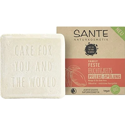 Obrázek SANTE Naturkosmetik Pevný kondicionér pro suché vlasy, veganská receptura s mangem a bio aloe vera, pevná hydratační péče, 1 x 60 g