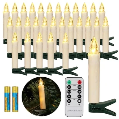 Obrázek FREEPOWER 30 ks LED svíček na vánoční stromek bezdrátové s dálkovým ovládáním časovač plápolající svíčky teplá bílá dekorace světelný řetěz vnitřní venkovní vodotěsný (s