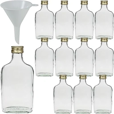 Obrázek 12 skleněných lahví 200 ml se šroubovacím uzávěrem pro vlastní naplnění vč. plnicí trychtýře Ø 7 cm