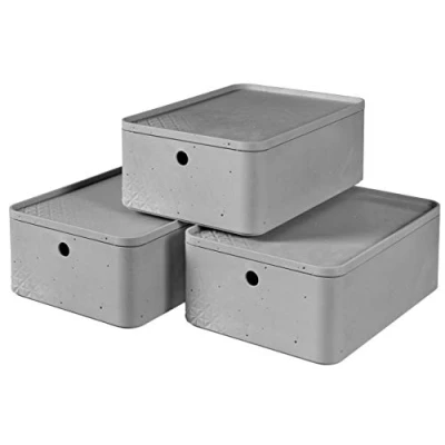Obrázek CURVER Aufbewahrungsbox M mit Deckel (8L), 3er Set, Kunststoff, Hellgrau (Beton), Medium