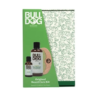 Obrázek Bulldog Skincare Original Beardcare Kit, Geschenkset für Männer (x1 Bartshampoo &amp; Conditioner 200ml, x1 Bartöl 30ml, Bartkamm)