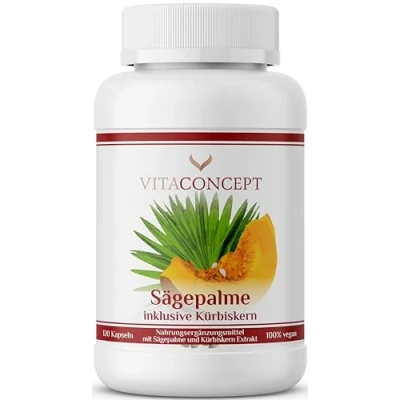 Obrázek VITACONCEPT Saw palma a dýňová semínka (5% fytosterol) 500 mg v jedné kapsli 120 kapslí s vysokou dávkou extrakt z palmových palem + dýňových semen laboratorně testováno Made in