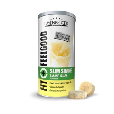 Obrázek Layenberger Fit+Feelgood Slim Shake Powder, náhrada jídla na 12 porcí po 213 kcal (1 x 396 g) banánový tvaroh