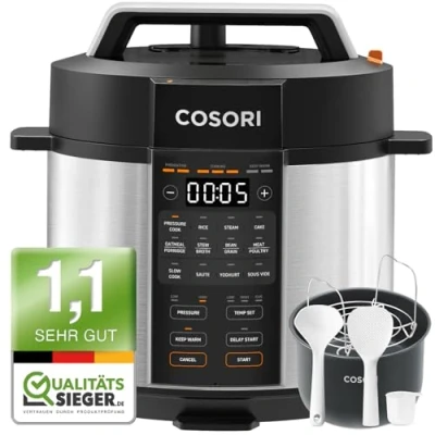 Obrázek COSORI Tlakový hrnec, 9 v 1, multifunkční hrnec s 14 funkcemi, 5,7l Pressure Cooker, rýžovar, parní jogurtovač, pomalý vařič a Sous Vide, pánev na dušení, kniha receptů, ušlechtilá ocel