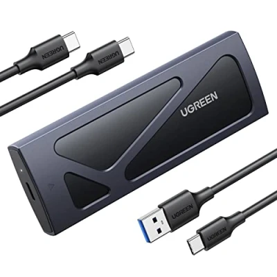 Obrázek UGREEN NVMe M.2 kryt USB 3.2 SSD adaptér s chladicím polštářem 10 Gbps pro PCIe M Key/M+B Key in 2230/2242/2260/2280 CC a AC kabelem bez nářadí (černý)