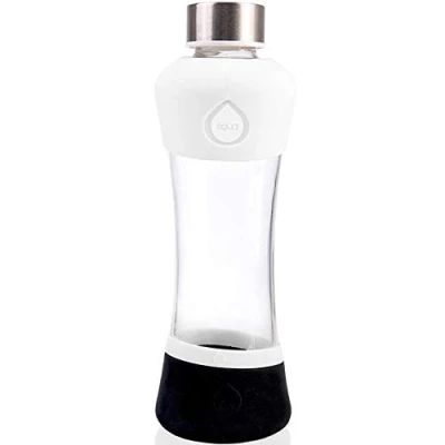 Obrázek EQUA Active Tangerine láhev na pití 0,5 l skleněná 550 ml se silikonovým pouzdrem vodu z borosilikátového skla sportovní designová