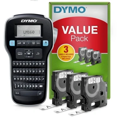 Obrázek DYMO LabelManager 160 Label Maker Starter Kit, Monochrom Handetikettiermaschine mit 3 Rollen D1 Etikettenband QWERTY Tastatur ideal für Büro oder Zuhause, Schwarz