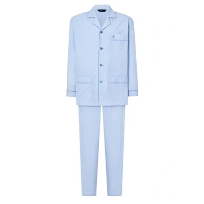 Obrázek El Búho Nocturno Schlafanzug Herren Lang Baumwolle Pyjama Für Klassisch Revers Knopfjacke Kariert Gestreift Krankenhaus Pyjamas, (Pyjama Popeline Blau 2912_30), (L)