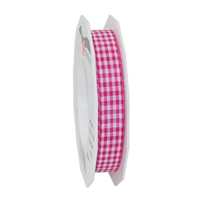 Obrázek PRÄSENT Vichy Geschenkband Magenta/weiß, 20 m Dekoband zum Verzieren &amp; Basteln, 15 mm Breite, Kariertes Band für Bunte Dekos Geschenkverpackungen, zu feierlichen Anlässen