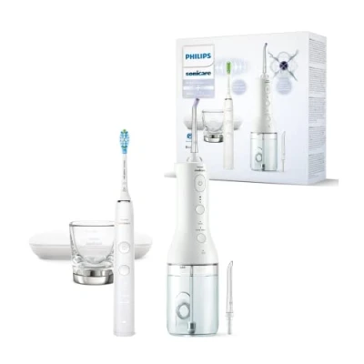 Obrázek Philips Sonicare kabellose Power Flosser Munddusche und DiamondClean 9000 elektrische Zahnbürste Saubere Zähne, sauberes Zahnfleisch Plaque Entfernung, weiß (Modell HX3866/41)