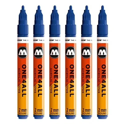 Obrázek Molotow One4All 127HS akrylový popisovač (2,0 mm tloušťka linky, vysoce krycí a permanentní, odolný proti UV záření, pro téměř všechny podklady) 6 kusů barvy 204 pravá modrá