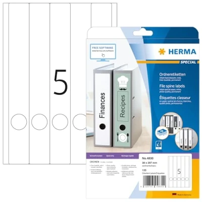 Obrázek HERMA 4830 etikety na hřbety pořadačů dlouhé úzké, 25 listů, 38 x 297 mm, 5 arch A4, 125 kusů, samolepicí, neprůhledné, neprůhledné štítky pořadače speciální papír nálepka bílá