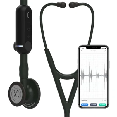 Obrázek 3M Littmann CORE Digitální stetoskop (EU), 8490, hrudní díl, hadice, přípojka hadice a ušní trubičky v černé barvě, 69 cm, 1 kus