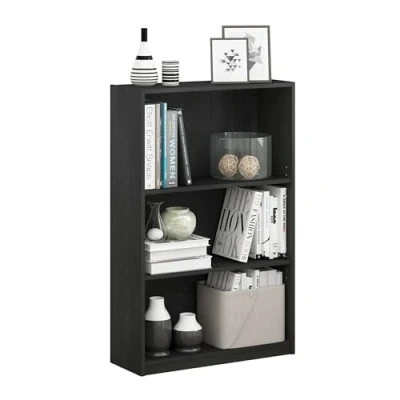 Obrázek Furinno JAYA Simple Home knihovna se 3 úrovněmi a nastavitelným regálem, černé dřevo, černá