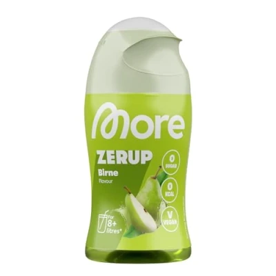 Obrázek MoRE zerup, hruška, 65 ml, pro až 8 l hotový nápoj, sirup bez cukru s pravými extrakty z ovoce, veganské, zero kalorie vyrobeno v Německu