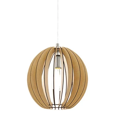Obrázek EGLO závěsné svítidlo Cossano, 1 plamenná závěsná lampa vintage, z oceli a dřeva v niklovém matném provedení, javor, na jídelní stůl, do obývacího pokoje s