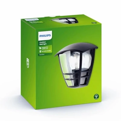Obrázek Philips Creek Outdoor Nástěnné svítidlo (60 W), venkovní odolné proti povětrnostním vlivům, E27 bez světelného zdroje, černé